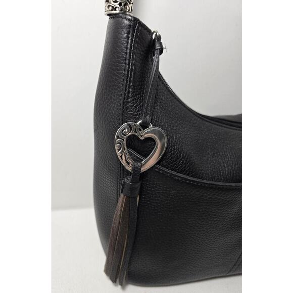 Chic BRIGHTON Barbados Zip Top Hobo Shoulder Bag leather & Braided Strap Black - Picture 3 of 15